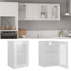 Sonata Висящ стъклен шкаф, бял гланц, 40x31x60 см, ПДЧ - Кухненски шкафове