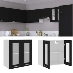 Sonata Висящ стъклен шкаф, черен, 60x31x60 см, ПДЧ - Кухненски шкафове
