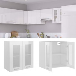 Sonata Висящ стъклен шкаф, бял гланц, 60x31x60 см, ПДЧ - Кухненски шкафове