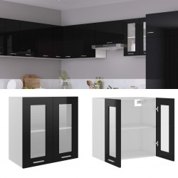 Sonata Висящ стъклен шкаф, черен гланц, 60x31x60 см, ПДЧ - Кухненски шкафове