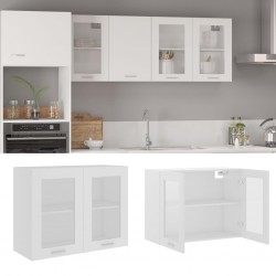 Sonata Висящ стъклен шкаф, бял, 80x31x60 см, ПДЧ - Кухненски шкафове