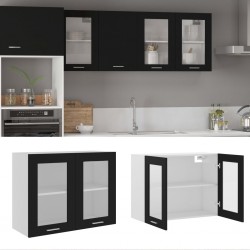 Sonata Висящ стъклен шкаф, черен, 80x31x60 см, ПДЧ - Кухненски шкафове