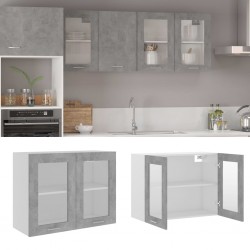 Sonata Висящ стъклен шкаф, бетонно сив, 80x31x60 см, ПДЧ - Кухненски шкафове