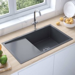 Sonata Ръчно изработена кухненска мивка с цедка, черна, инокс - Мивки и Смесители