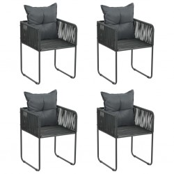 Sonata Външни столове с възглавнички, 4 бр, полиратан, черни - Градински столове