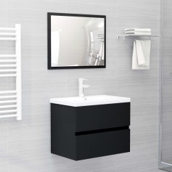 Sonata Комплект мебели за баня от 2 части, черен, ПДЧ - Шкафове за Баня