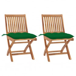 Sonata Градински столове 2 бр зелени възглавници тиково дърво масив - Градински столове
