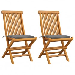 Sonata Градински столове със сиви възглавници 2 бр тиково дърво масив - Градински столове