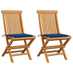 Sonata Градински столове със сини възглавници 2 бр тиково дърво масив - Градински столове