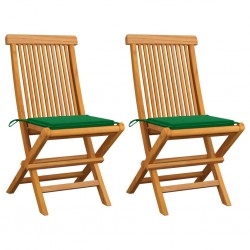 Sonata Градински столове със зелени възглавници 2 бр тик масив - Градински столове