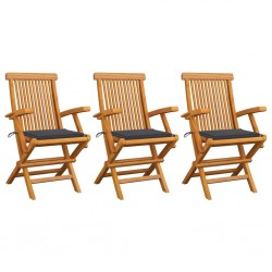 Sonata Градински столове с възглавници антрацит 3 бр тик масив - Градински столове
