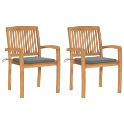 Sonata Градински столове, 2 бр, сиви възглавници, тиково дърво масив - Градински столове