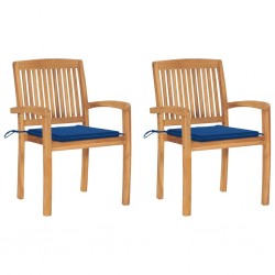 Sonata Градински столове, 2 бр, сини възглавници, тиково дърво масив - Градински столове