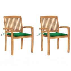 Sonata Градински столове, 2 бр, зелени възглавници, тиково дърво масив - Градински столове