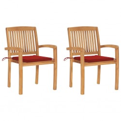 Sonata Градински столове 2 бр червени възглавници тиково дърво масив - Градински столове