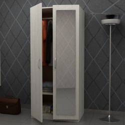 Двукрилен гардероб с огледало G 1-dst, бял дъб - DST