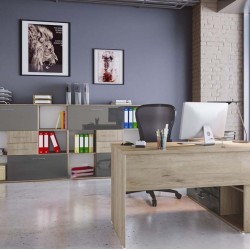 Офис комплект 9060, сонома арвен 629 и MDF сиво кобалт гланц - Комплекти Мебели