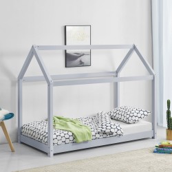 Детско легло - къщичка 80х160 см,  борово дърво, сиво - Мебели за детска стая