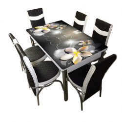 Комплект трапезна разтегателна маса с 6 стола BM-306 Black Flower - Комплекти маси и столове